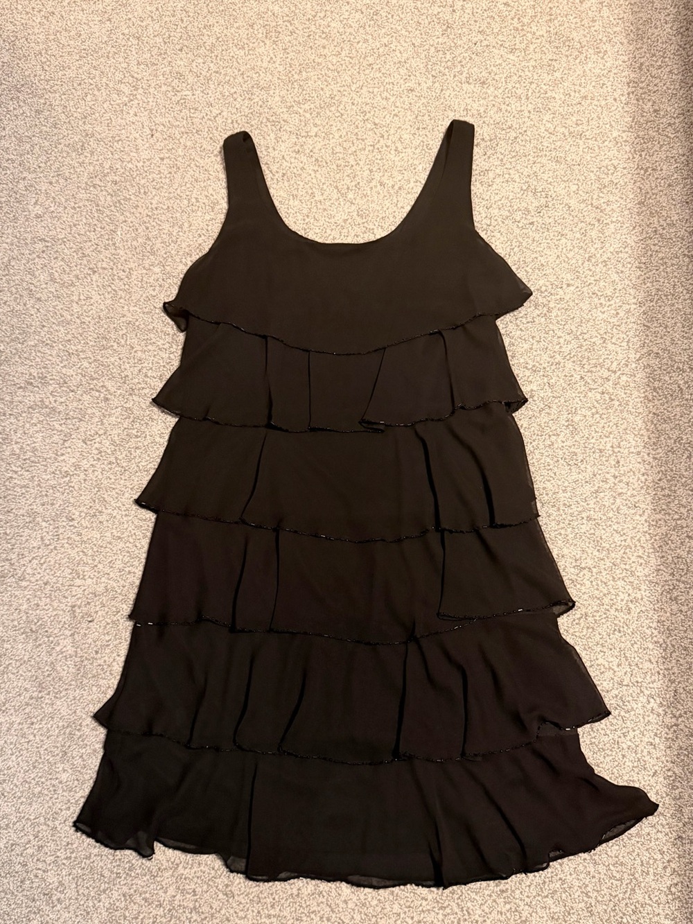Tiered Black Sleeveless Ruffle Dress with beading